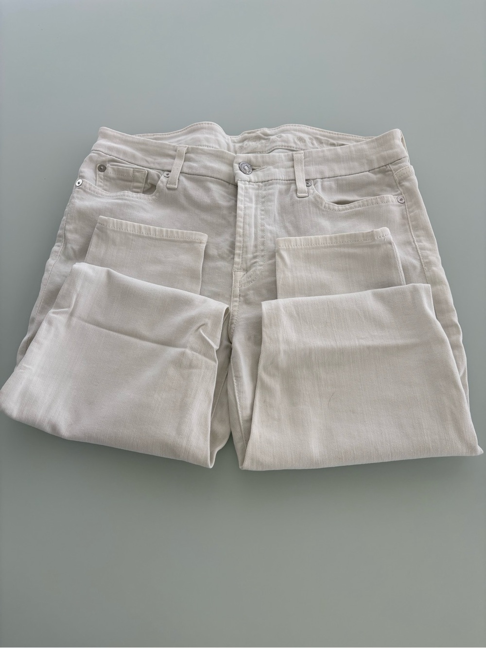7 For All Mankind Women's Cream Straight-Leg Jeans